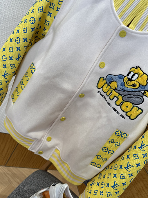 ルイヴィトン カラーブロックプリントのシングルブレストベースボールジャケット