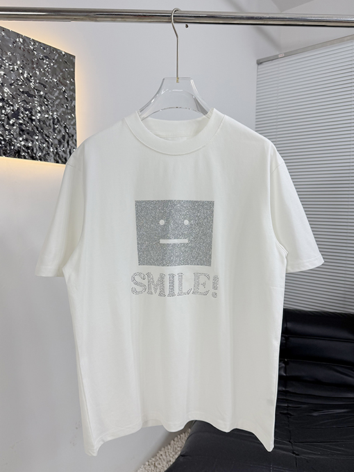 アクネストゥディオズスーパーコピー Acne Studios シルバーのエンボスラインストーン付き半袖Tシャツ
