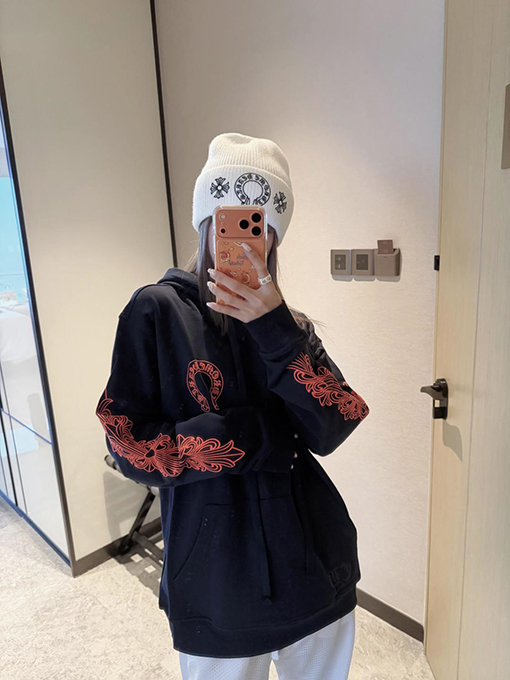 クロムハーツコピー ホースシューフラワー柄のフード付きスウェットシャツ