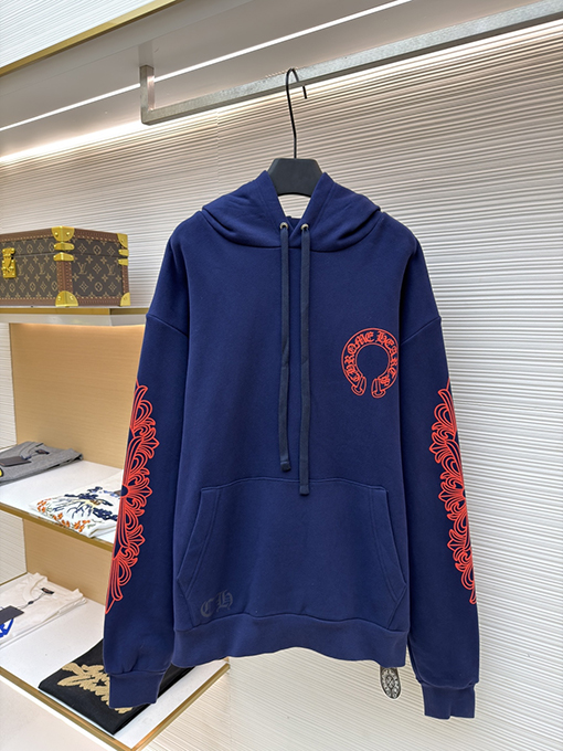 クロムハーツコピー ホースシューフラワー柄のフード付きスウェットシャツ