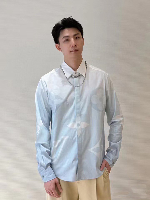 ルイヴィトンブランドコピー プリント柄コットンポプリン長袖シャツ