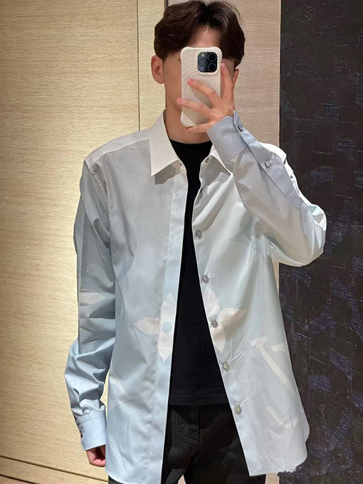 ルイヴィトンブランドコピー プリント柄コットンポプリン長袖シャツ