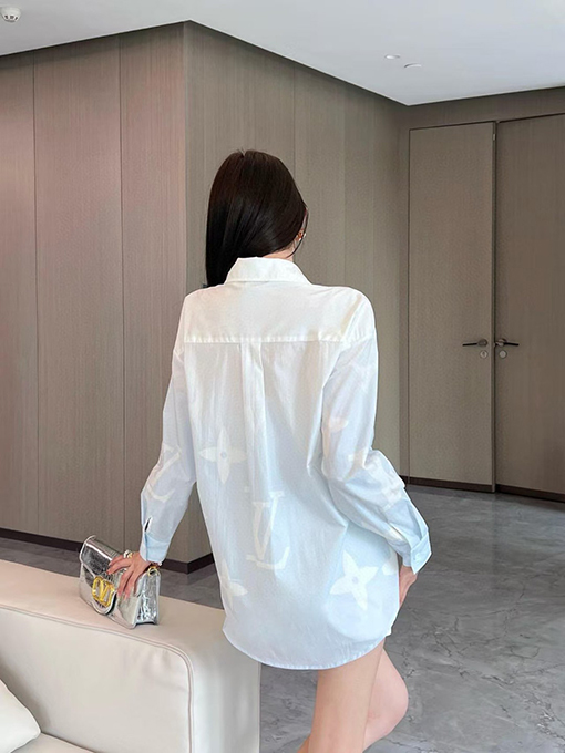 ルイヴィトンブランドコピー プリント柄コットンポプリン長袖シャツ