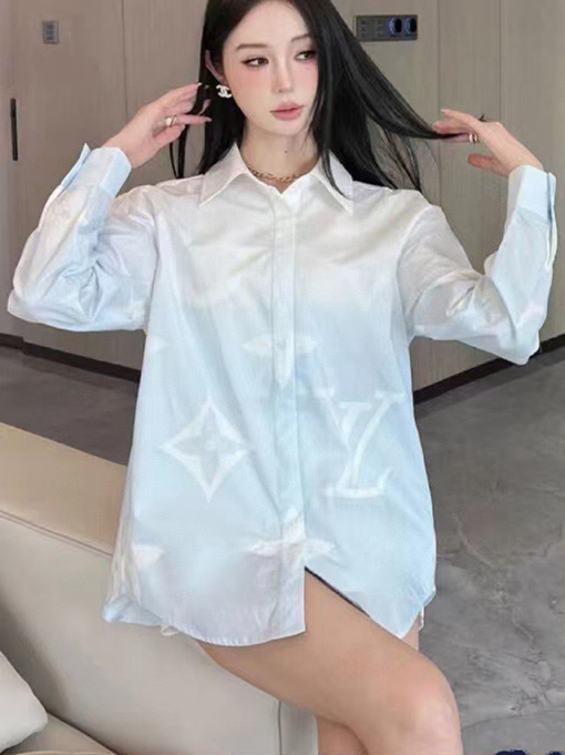 ルイヴィトンブランドコピー プリント柄コットンポプリン長袖シャツ