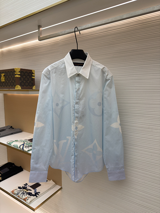 ルイヴィトンブランドコピー プリント柄コットンポプリン長袖シャツ