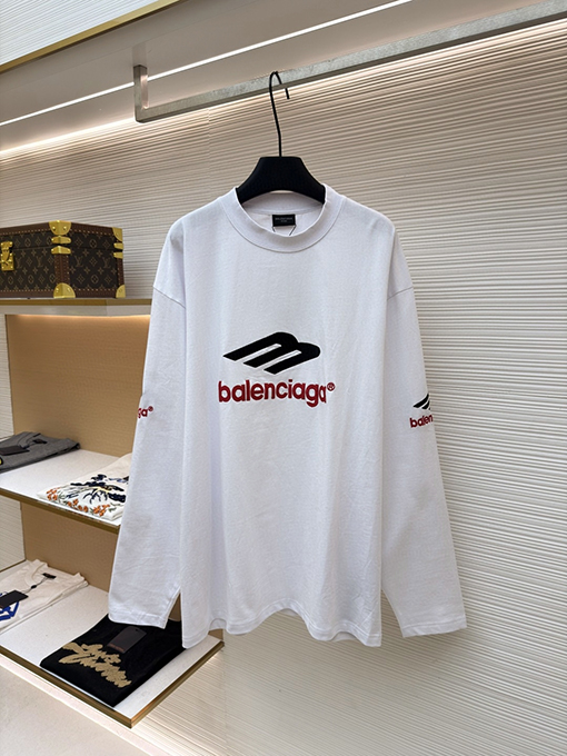 バレンシアガコピー Balenciaga 文字刺繍りクルーネック長袖シャツ