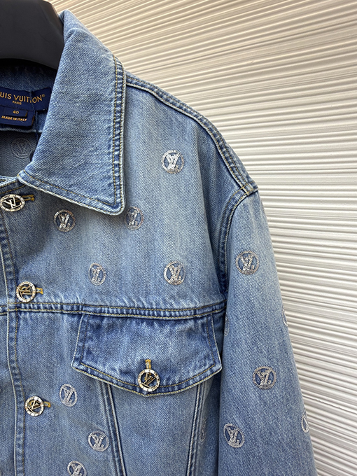 ルイヴィトンスーパーコピー ポケット文字りスパンコールジャカードデニムジャケット