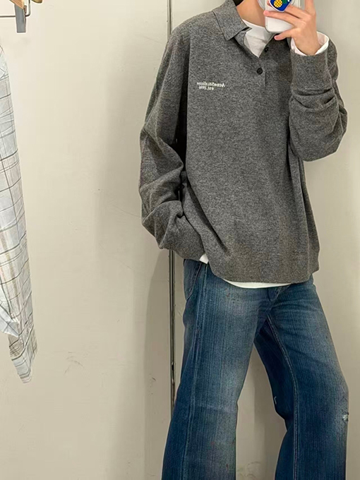 アクネストゥディオズコピー Acne Studios 文字刺繍り襟付きニットポロシャツ