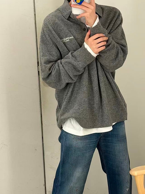 アクネストゥディオズコピー Acne Studios 文字刺繍り襟付きニットポロシャツ