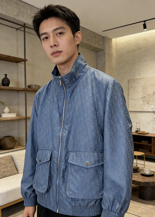 ディオールスーパーコピー ダーク柄ジャカードスタンドカラーコート