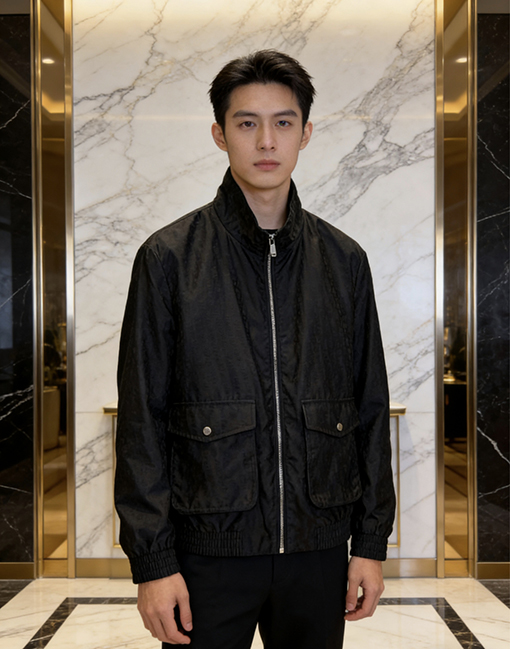 ディオールスーパーコピー ダーク柄ジャカードスタンドカラーコート