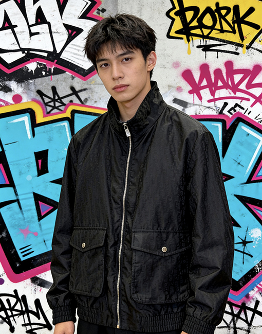 ディオールスーパーコピー ダーク柄ジャカードスタンドカラーコート