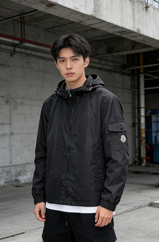 モンクレールブランドスーパーコピー 袖にパッチが付いた軽量で機能なフード付きジャケット