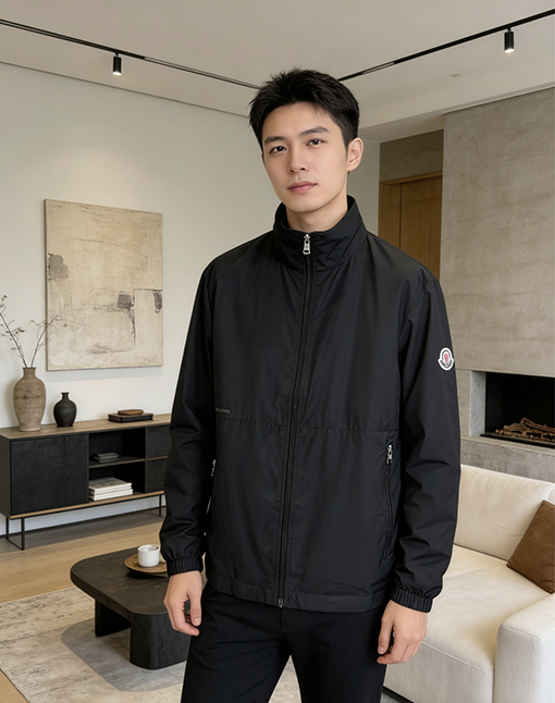 モンクレール 袖にパッチが付いた軽量スタンドカラーのカジュアルジャケット