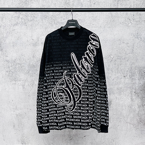 バレンシアガ BALENCIAGA グラデーション文字の総柄プリント長袖シャツ