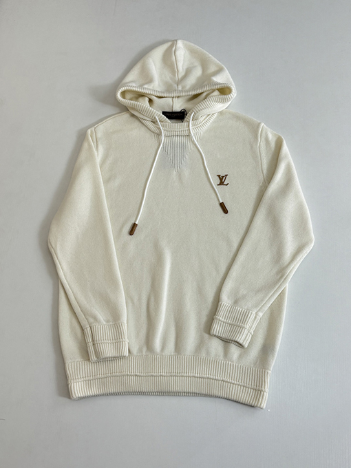 ルイヴィトンコピー LV 新作レザーロゴ刺繍入りフード付きニットセーター
