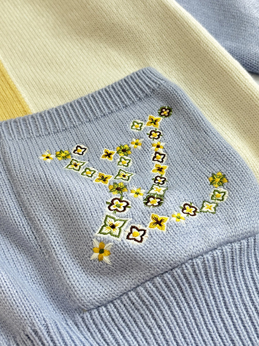 ルイヴィトン 新モデルロゴ刺繍入りカラーブロックVネックニットカーディガン