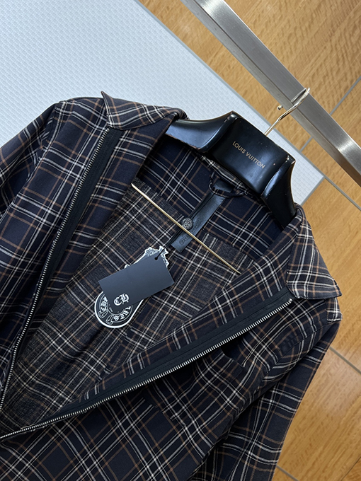 クロムハーツスーパーコピー カラーブロックチェック柄のジップアップ半袖襟付きシャツ