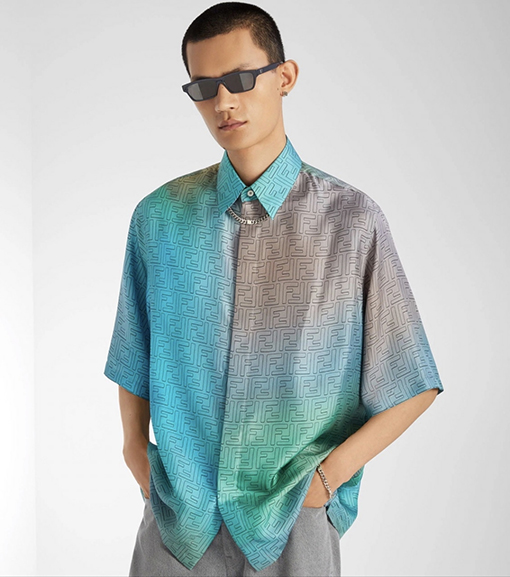 フェンディ グラデーション柄ジャカード織りの半袖シャツ