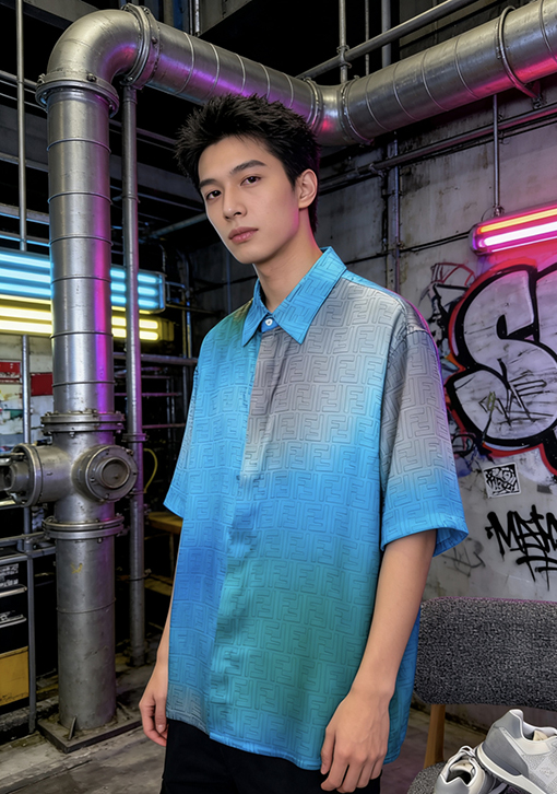 フェンディ グラデーション柄ジャカード織りの半袖シャツ