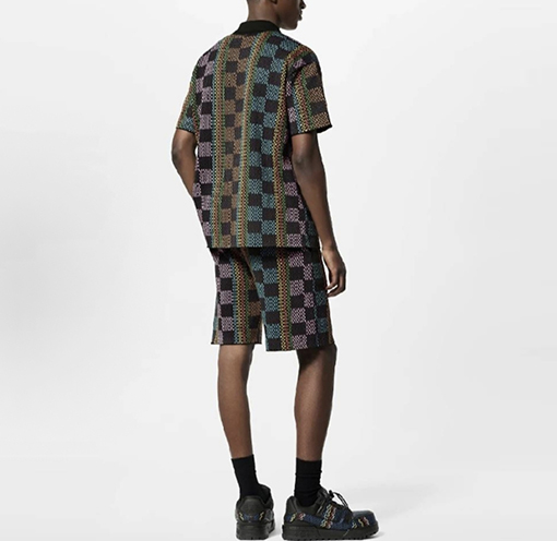 ルイヴィトンコピー チェック柄ジャカードニット半袖ポロシャツ