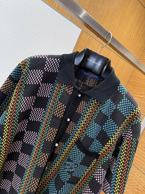 ルイヴィトンコピー チェック柄ジャカードニット半袖ポロシャツ