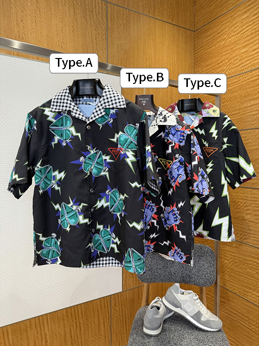 プラダスーパーコピー 両面リバーシブルの楽しいプリント柄半袖シャツ