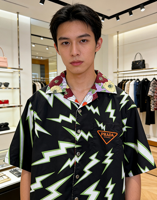 プラダスーパーコピー 両面リバーシブルの楽しいプリント柄半袖シャツ