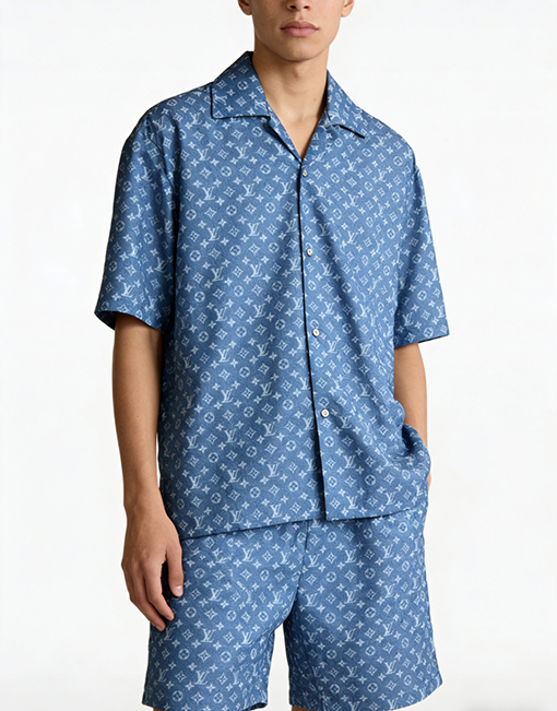 ルイヴィトンコピー 総柄ジャカード織りの半袖シャツとショートパンツのセット