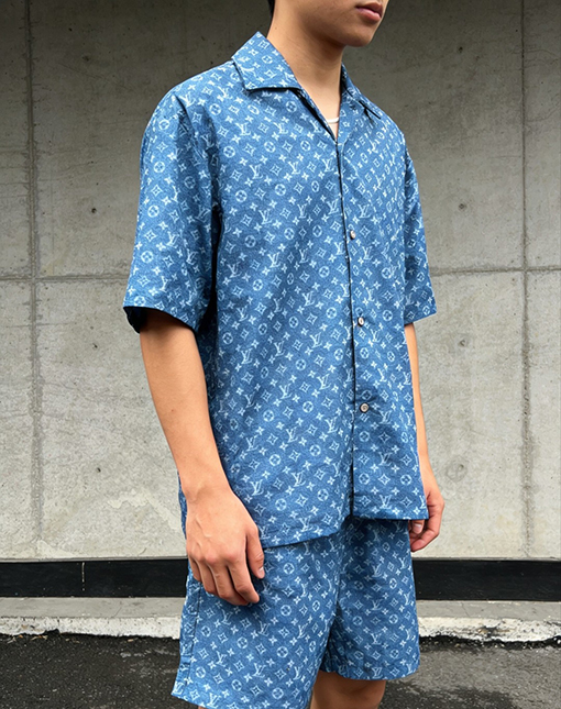 ルイヴィトンコピー 総柄ジャカード織りの半袖シャツとショートパンツのセット