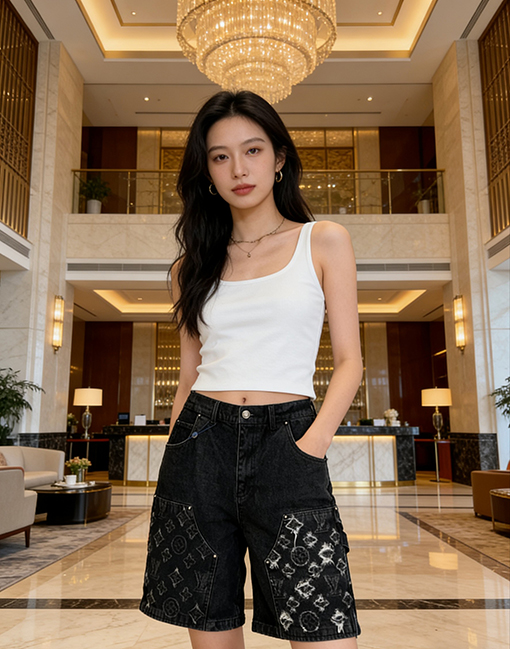 ルイヴィトンブランドスーパーコピー ダメージのモノグラムデニムカーゴショーツ