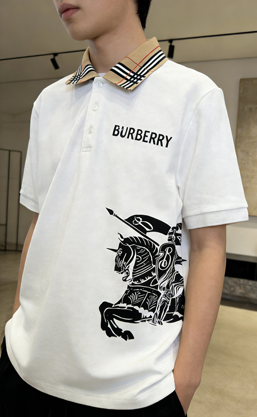 バーバリー BURBERRY チェック柄の襟の乗馬柄プリントの半袖ポロシャツ