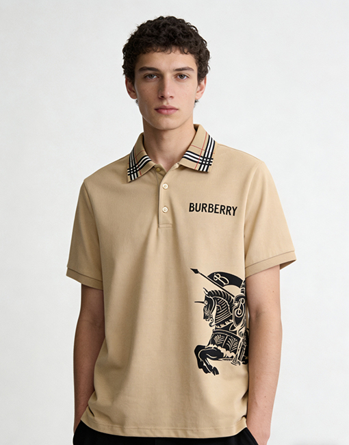 バーバリー BURBERRY チェック柄の襟の乗馬柄プリントの半袖ポロシャツ