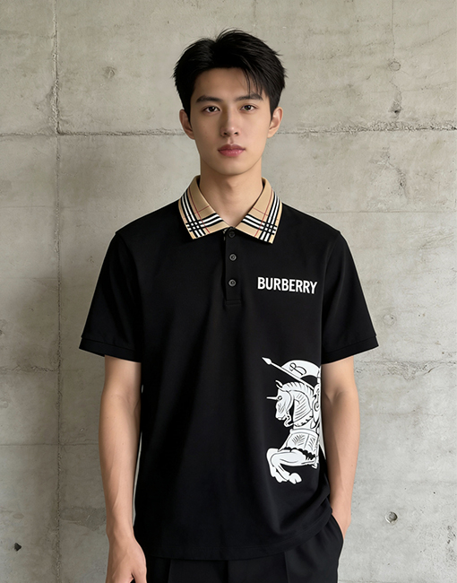 バーバリー BURBERRY チェック柄の襟の乗馬柄プリントの半袖ポロシャツ