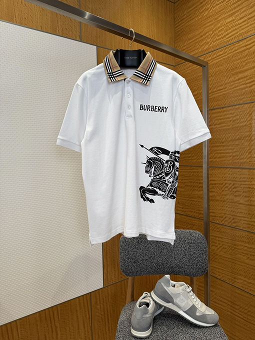 バーバリー BURBERRY チェック柄の襟の乗馬柄プリントの半袖ポロシャツ