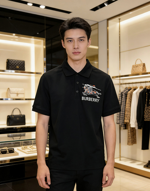 バーバリーブランドスーパーコピー BURBERRY チェック柄の乗馬刺繍入り半袖ポロシャツ