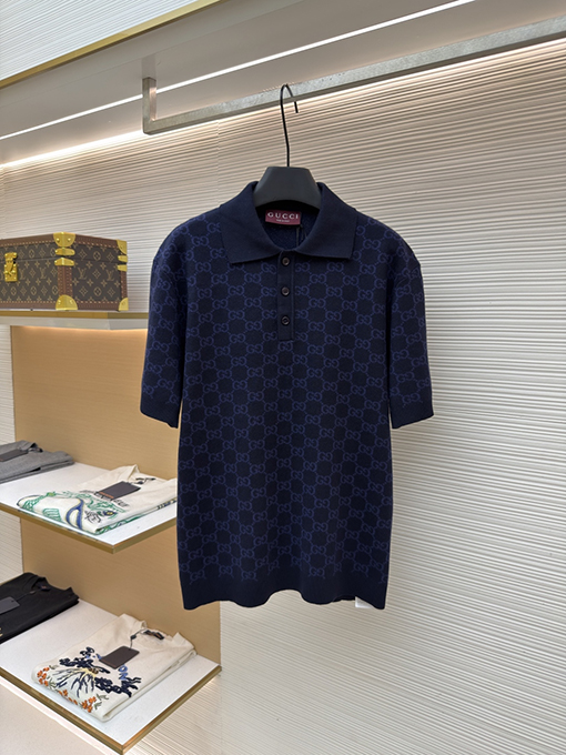 グッチコピー 全面ジャカードニットの半袖ポロシャツ