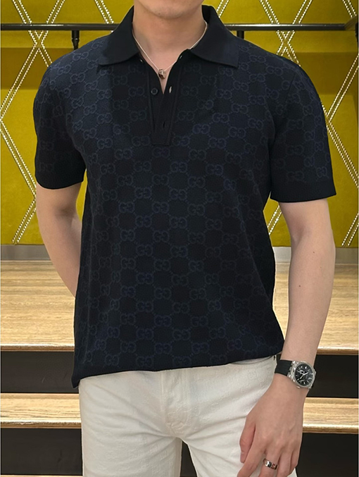 グッチコピー 全面ジャカードニットの半袖ポロシャツ