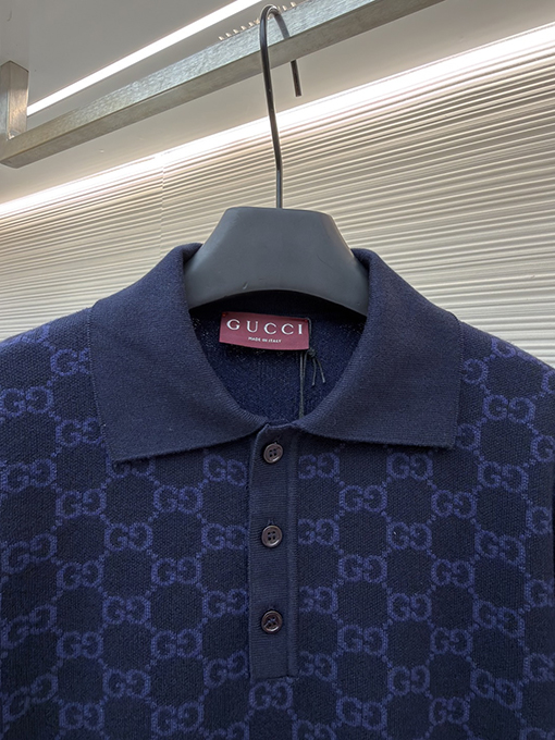 グッチコピー 全面ジャカードニットの半袖ポロシャツ