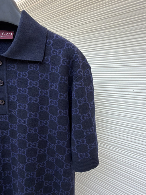 グッチコピー 全面ジャカードニットの半袖ポロシャツ