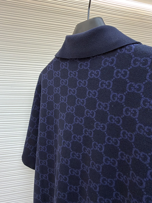 グッチコピー 全面ジャカードニットの半袖ポロシャツ