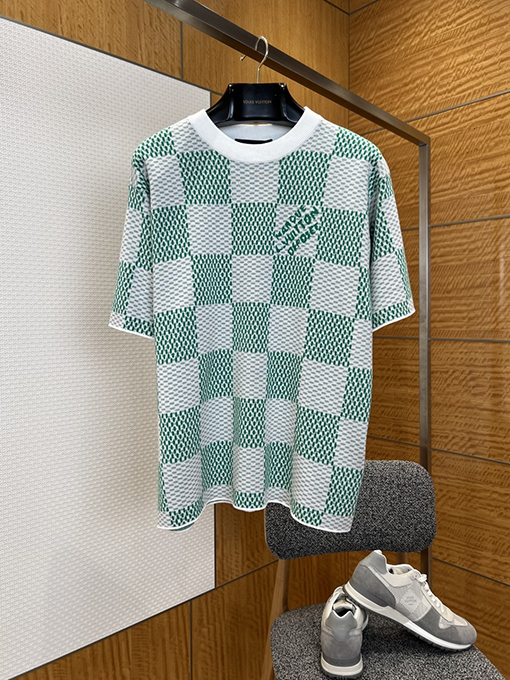 ルイヴィトン クラシックなチェッカーボードのジャカードニット半袖Tシャツ