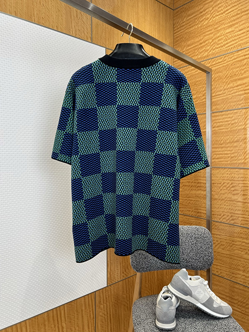 ルイヴィトン クラシックなチェッカーボードのジャカードニット半袖Tシャツ