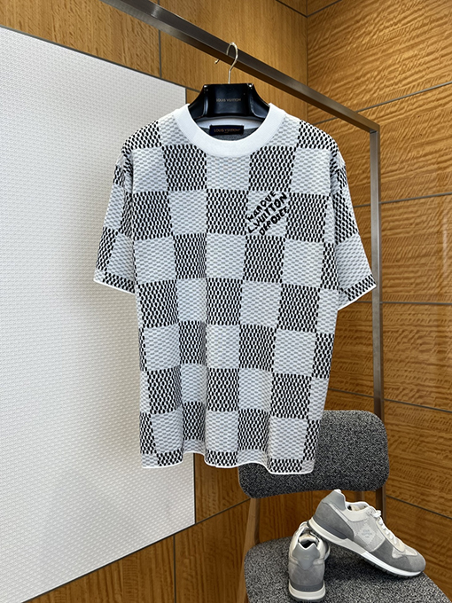 ルイヴィトン クラシックなチェッカーボードのジャカードニット半袖Tシャツ