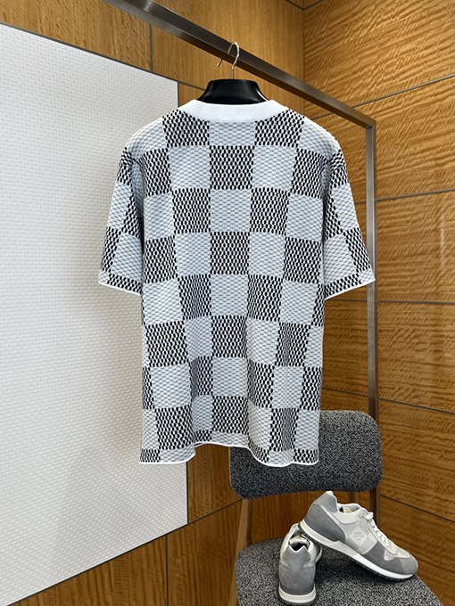 ルイヴィトン クラシックなチェッカーボードのジャカードニット半袖Tシャツ