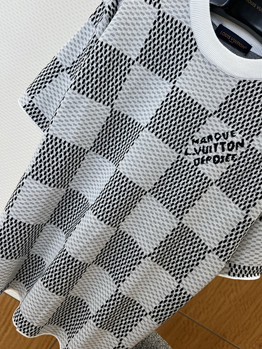 ルイヴィトン クラシックなチェッカーボードのジャカードニット半袖Tシャツ