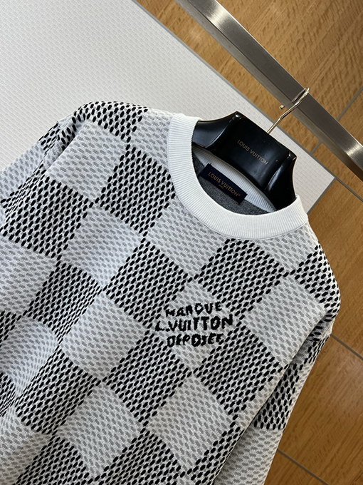 ルイヴィトン クラシックなチェッカーボードのジャカードニット半袖Tシャツ