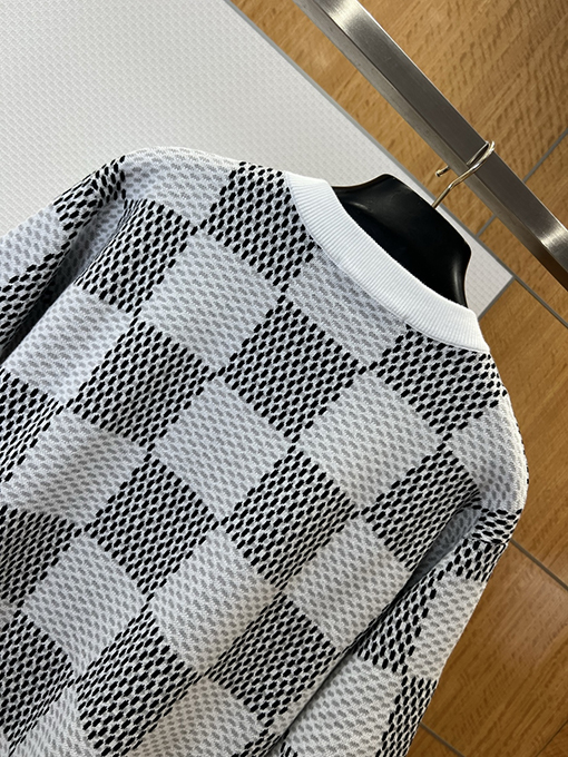 ルイヴィトン クラシックなチェッカーボードのジャカードニット半袖Tシャツ