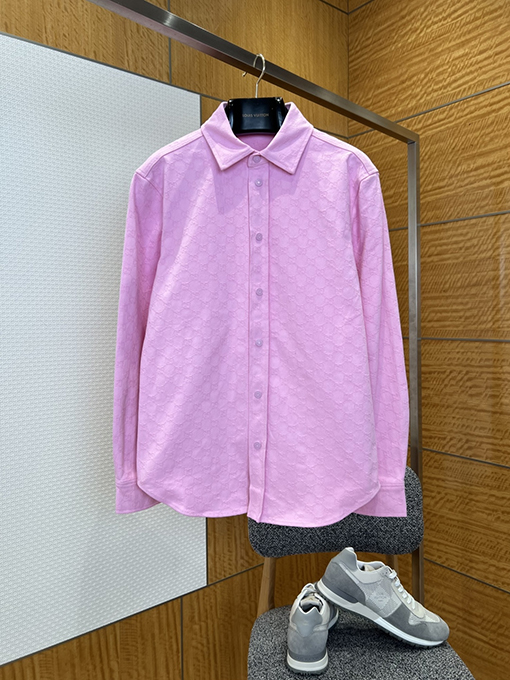 グッチ 全面プリントのジャカード織り長袖襟付きシャツとパンツのスーツ