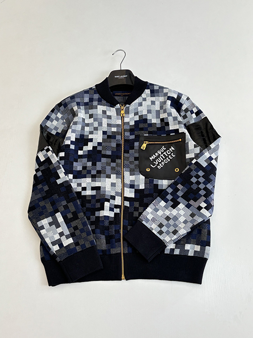 ルイヴィトンコピー ピクセルチェック柄ジャカードニットジップアップジャケット